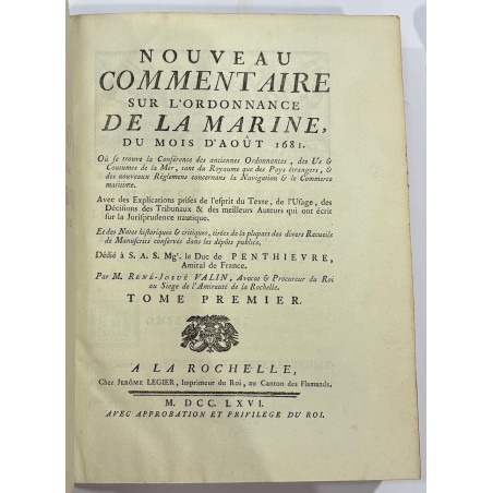 COMMENTAIRE SUR ORDONNANCE DE LA MARINE DU 1681