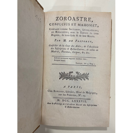 ZOROASTRE CONFUCIUS ET MAHOMET