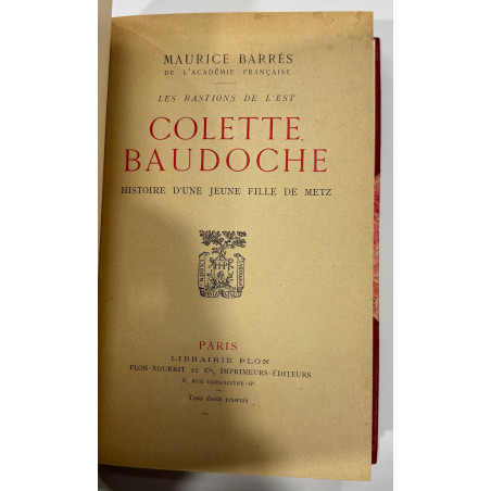 COLETTE BAUDOCHE MAURICE BARRES