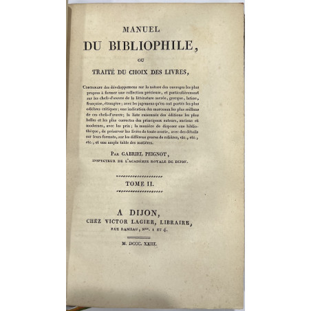 PEIGNOT MANUEL DU BIBLIOPHILE