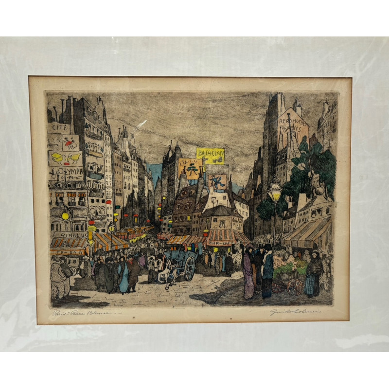 LITHOGRAPHIE COULEUR SIGNEE PARIS PLACE BLANCHE